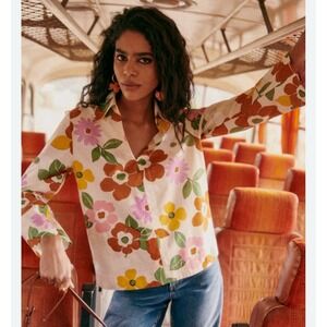 New‎ Sezane Cotton Angelique Shirt in Sol Print Sz 34